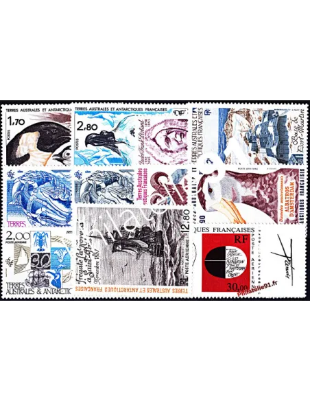Timbres des T.A.A.F. Année complète 1985 poste + poste aérienne, timbres des DOM TOM