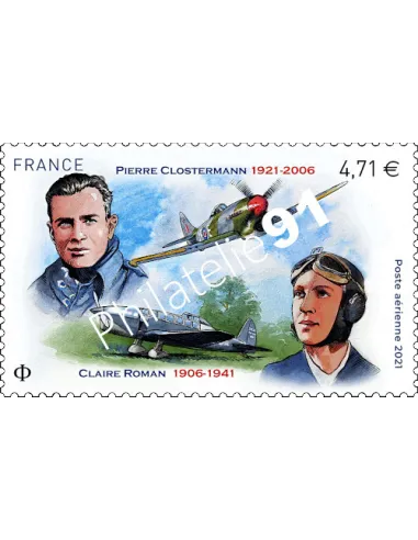PA n°   85 ** - Poste Aérienne - ​Claire Roman et Pierre Clostermann, aviateurs français