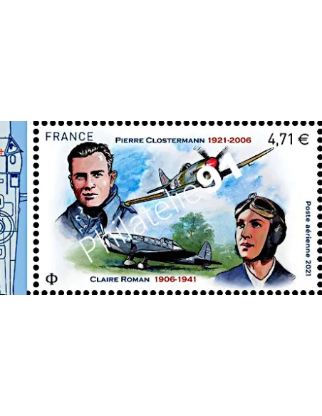 PA n°   85a ** - Bord de Feuille - Poste Aérienne - ​Claire Roman et Pierre Clostermann, aviateurs français