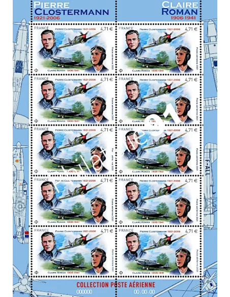 PA n°   85a ** - Feuille - Poste Aérienne - ​Claire Roman et Pierre Clostermann, aviateurs français