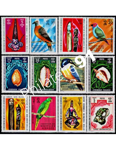 NOUVELLES-HEBRIDES - n°  326 à 337  * - Art indigène, oiseaux et coquillages