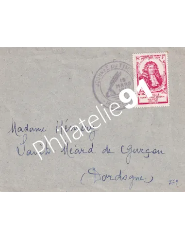 n° 779 sur enveloppe oblitérée, Journée du Timbre 1947, lettres France