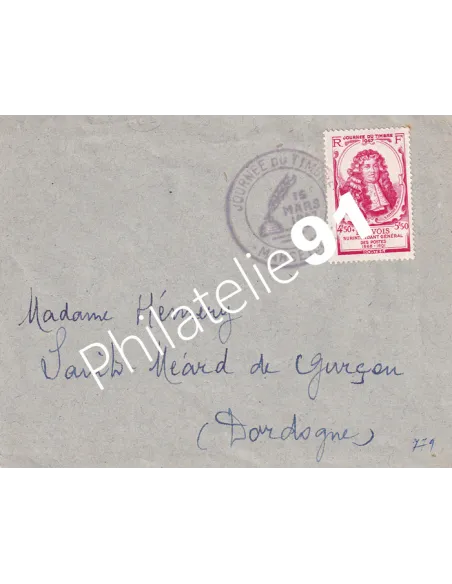 n° 779 sur enveloppe oblitérée, Journée du Timbre 1947, lettres France