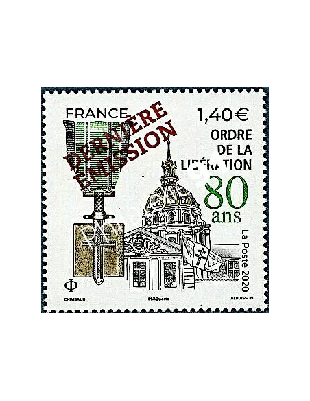 -5458A  Timbre surchargé Ordre de la Libération issu de la Feuille surchargée