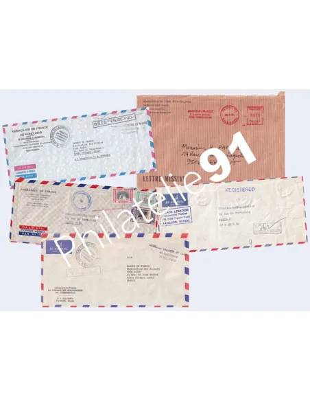 Tous Pays, Lot de lettres d'ambassades oblitérées, Lettres Monde