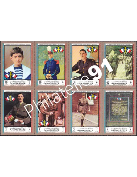 Ajman, Timbres neufs se tenant, De Gaulle, Timbres Monde