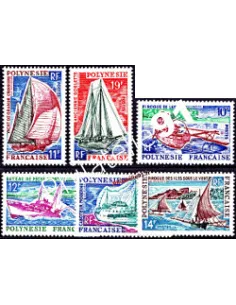 Timbres neufs de Polynésie n° 36 à 41. Thématique Bateaux.