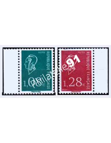 - 5535-5536  Les 2 timbres petit format découpés du Carnet 50 ans de la Marianne de Béquet