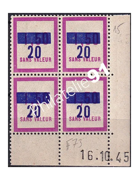 Coin daté sur Timbre Fictif n° F 73, Collection timbres France