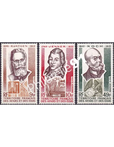AFARS ET ISSAS, PA n° 91 à 93, hommes célèbres, timbres des colonies