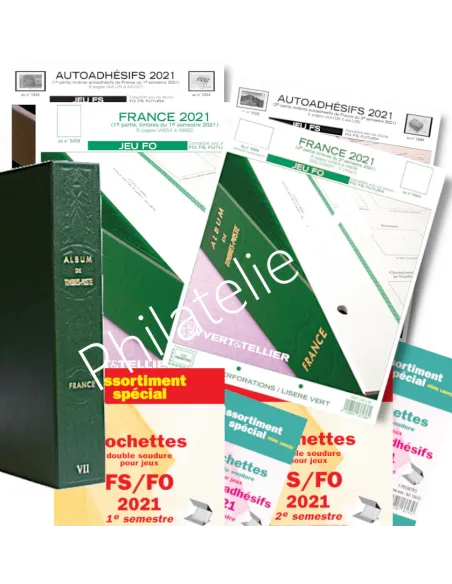 -                     2021  -  JEU F0 + FS ADHESIFS FRANCE + pochettes - 1er & 2e sem. 2021+ reliure FUTURA FO verte à vis
