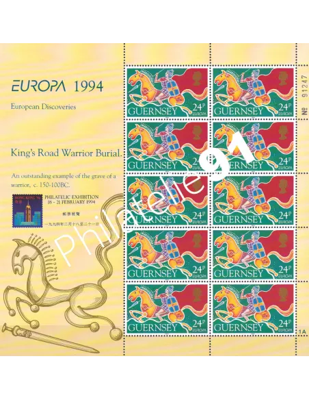 GUERNESEY - n°  643 ** - Feuille "Hong Kong' 94" - Europa 1994 - L'Europe et les découvertes - Guerrier à cheval