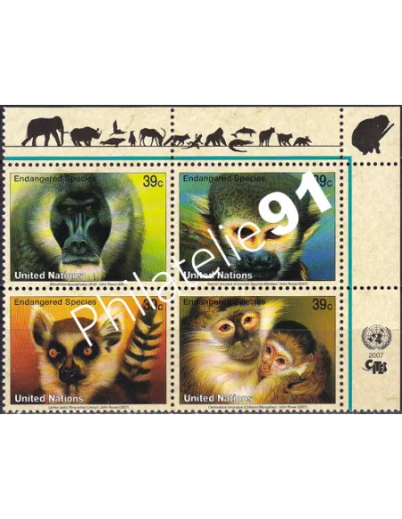 O.N.U. New-York, n° 1024 à 1027, bloc de 4, collection timbres O.N.U.