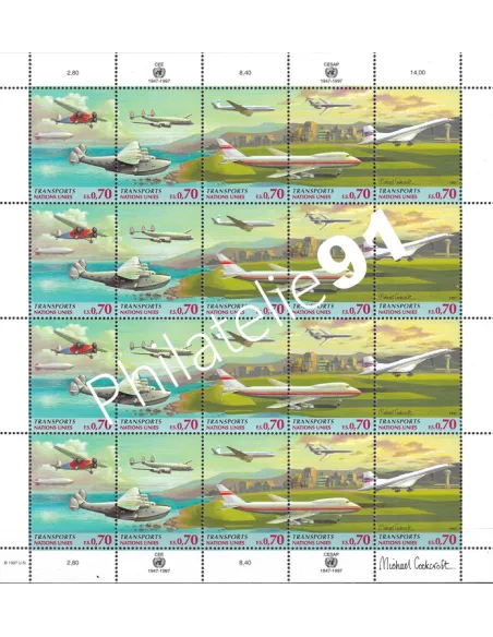 O.N.U. Genève, n° 333 à 337, en Feuille, collection timbres O.N.U.