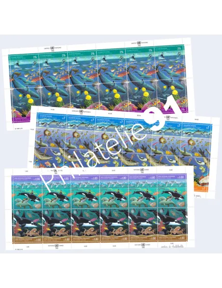 Lot de 3 Feuilles neuves, "Des océans propres",  timbres O.N.U.