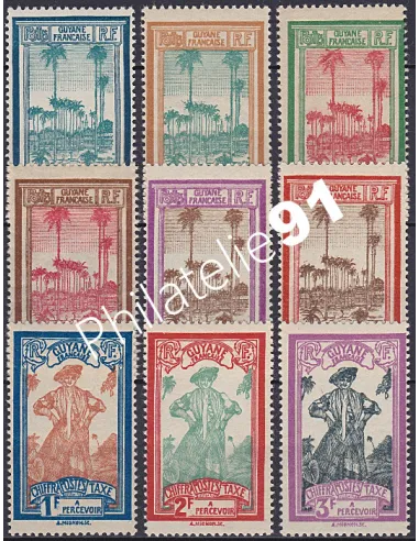 Guyane, Timbre-Taxe n° 13 à 21, collection timbres Colonies.