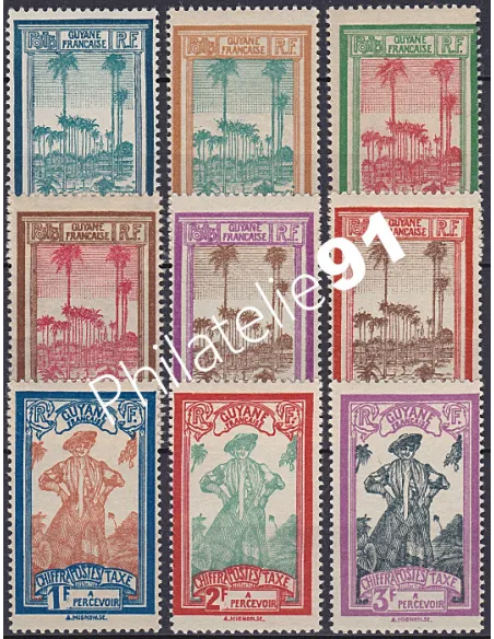 Guyane, Timbre-Taxe n° 13 à 21, collection timbres Colonies.