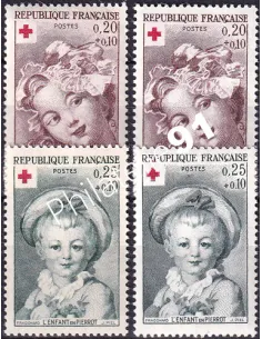 Variété sur timbres n° 1366 à 1367 + 1366a à 1367a, timbres France
