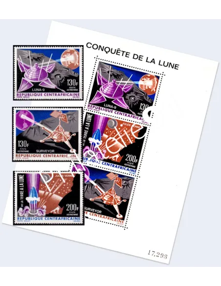 Centrafrique - PA n°   39 à 41 et BF 5 ** - Conquête de la Lune