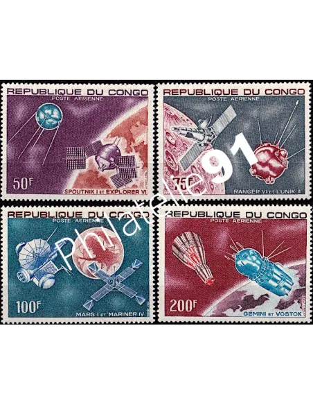 Timbres du CONGO - PA n° 55 à 58 - conquête de l'Espace