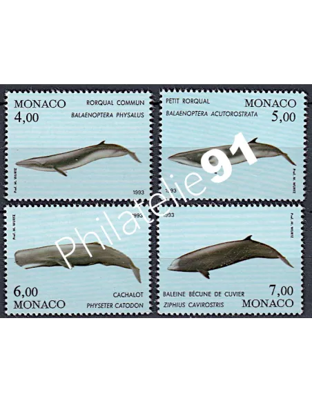 Timbres de MONACO - issus du BF n° 59 - Cétacés de la Méditerranée