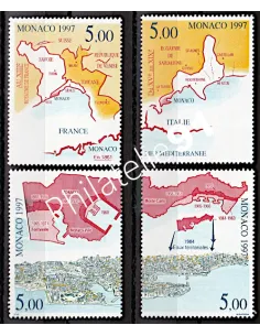 Timbres de MONACO - issus du BF n° 76 - Évolution géographique du Territoire de la Principauté
