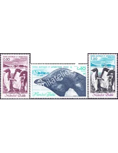 Timbres des TAAF n° 86 à 88,Le manchot d'Adélie, timbres des Dom-Tom