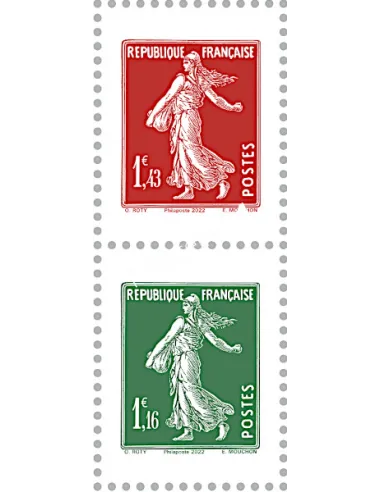 n° 5607 - 5608 - Paire verticale de Timbres issus du Carnet 100 ans du coin daté et de la Semeuse camée