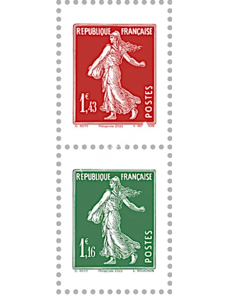 n° 5607 - 5608 - Paire verticale de Timbres issus du Carnet 100 ans du coin daté et de la Semeuse camée