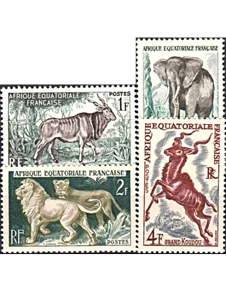 Timbres A.E.F. n° 238-241, Faune, timbres des colonies françaises