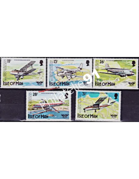 Timbres d'Ile de Man n° 253 à 257, avions, collection timbres d'Europe