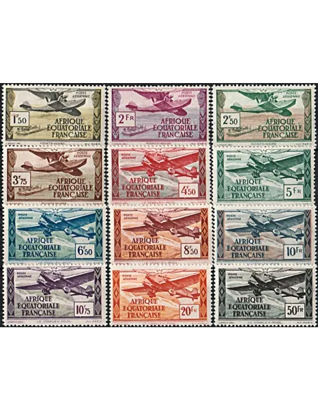 A.E.F. - PA  n°  30 à à 41 - Avion, timbres des colonies