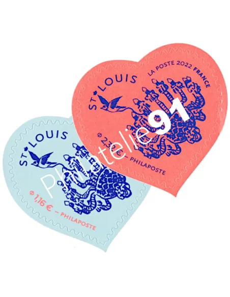 ADH. n°2097 - 2098 - 2 Timbres adhésifs Cœurs Saint-Louis - Saint-Valentin