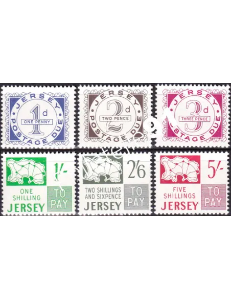 JERSEY, Timbres-Taxe n° 1 à 6, collection timbres Europe