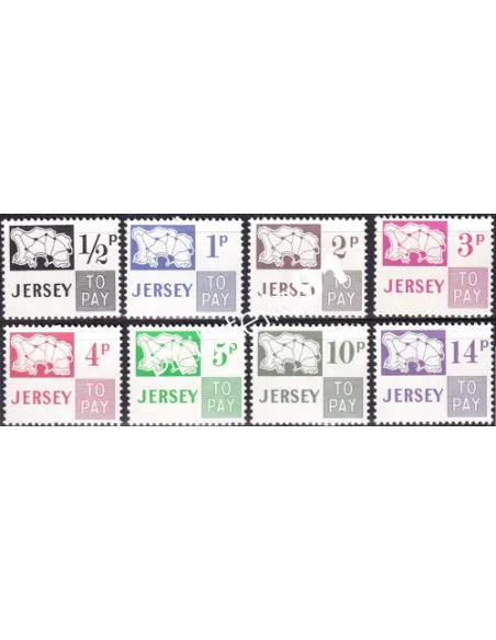 JERSEY, Timbres-Taxe n° 7 à 14, collection timbres Europe