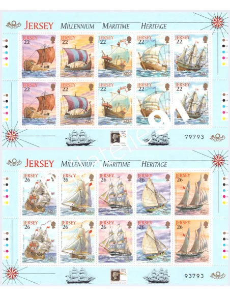 Jersey, n° 927 à 936, en 2 feuilles, collection timbres Europe