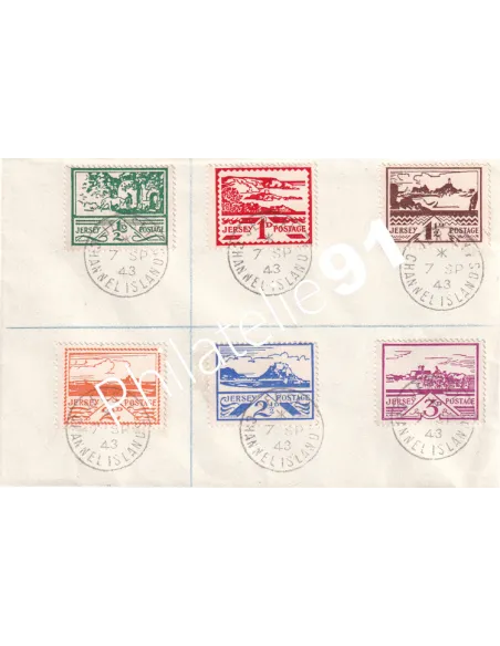 Jersey, Timbres 3 à 8 sur Lettre Recommandée, 39/45, lettre Europe