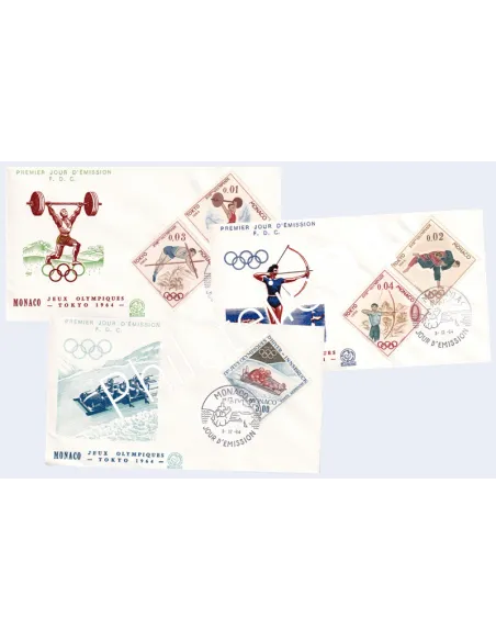 MONACO, Lot de timbres sur enveloppes 1er Jour, Timbres Monaco