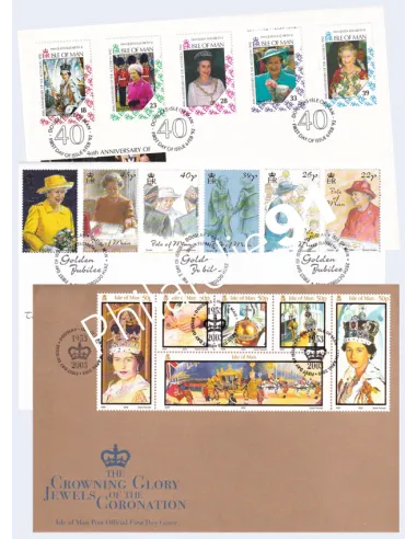 ILE DE MAN, Lot de 3 enveloppes 1er Jour, Elizabeth II, Timbres Europe