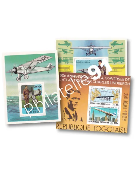 Tous Pays, Lot de 3 BF, Charles Lindbergh, collection Timbres colonies