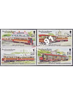 Ile de Man, timbres n°578 à 581, tramways, collection Timbres d'Europe