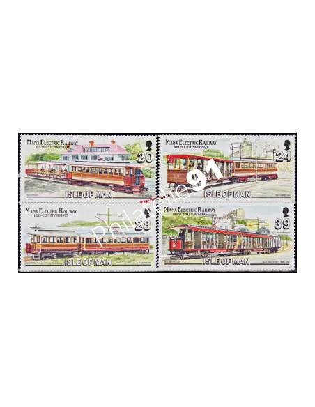 Ile de Man, timbres n°578 à 581, tramways, collection Timbres d'Europe