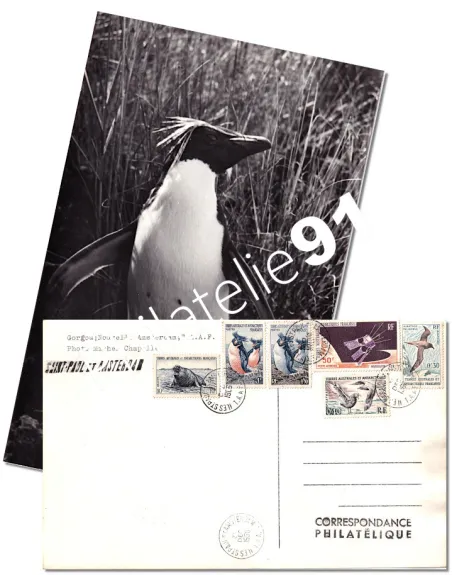 Carte photo des TAAF, timbres des Dom-Tom