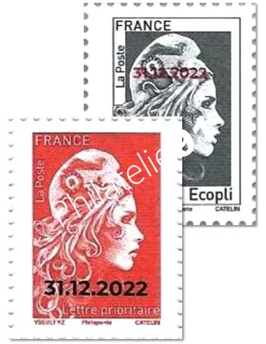 n° 5642A/5642B   Paire Marianne l'Engagée - lettre prioritaire et Ecopli - surchargés 31/12/2022 (date de retrait)