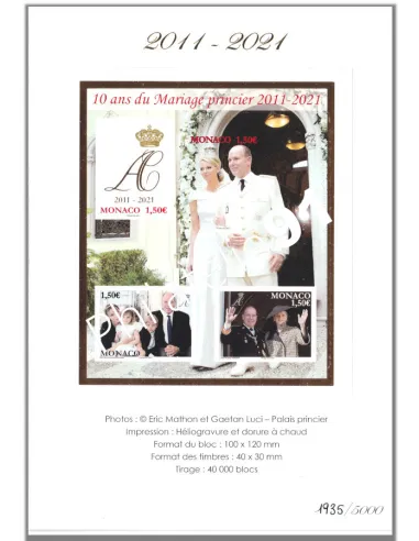 Monaco - F 3279 non dentelée - 10 ans du mariage princier