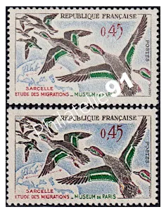 Variété sur Timbre de France n° 1275a, timbres de France