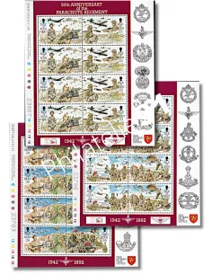 ILE DE MAN - n°  531 à 536 ** - 3 feuilles illustrées pour 4 séries de timbres - régiment de parachutistes