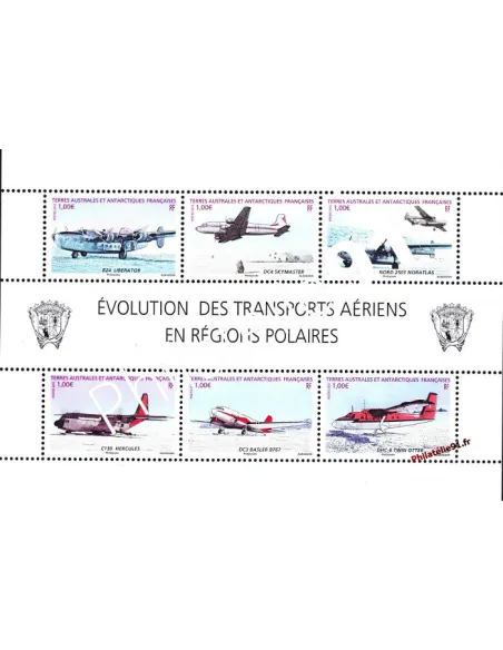Feuille de Timbres des TAAF n° 612, avions, timbres des Dom-Tom