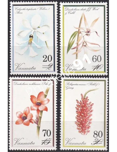 Timbres de Vanuatu n° 874 à 877, orchidées, colonies Françaises