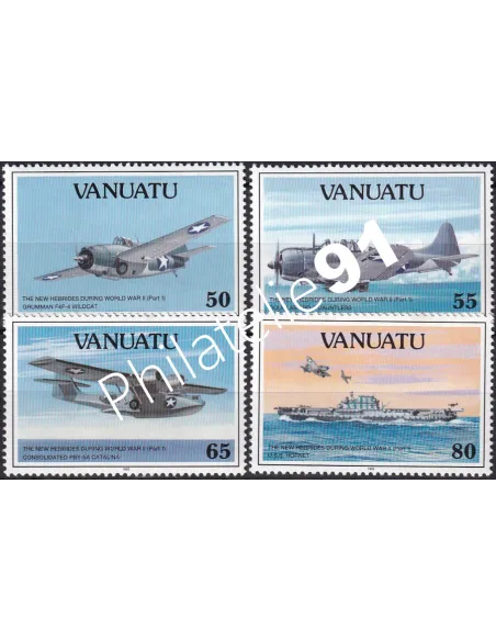Timbres de Vanuatu n° 883 à 886, avions, colonies Françaises